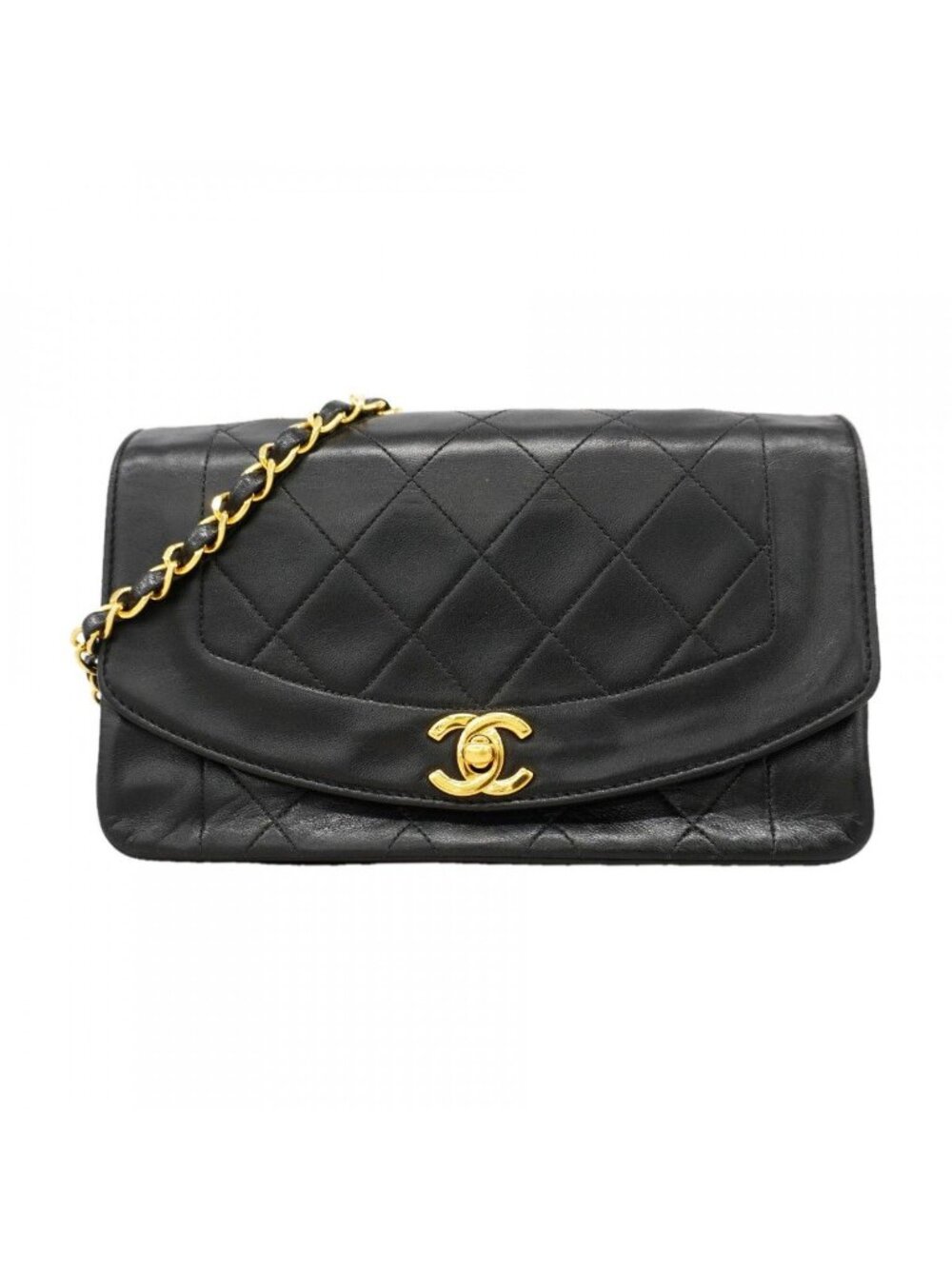 Chanel Shoulder Bag Diana Lambskin Black Gold